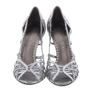 GIANNI BINI Metallic Silver Snakeskin Heels 8